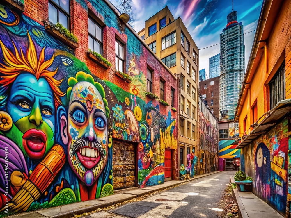 Fototapeta premium Urban Exploration Photography Capturing the Essence of Social Doodles in Vibrant City Spaces with Colorful Graffiti and Street Art, Showcasing Community Creativity and Urban Culture