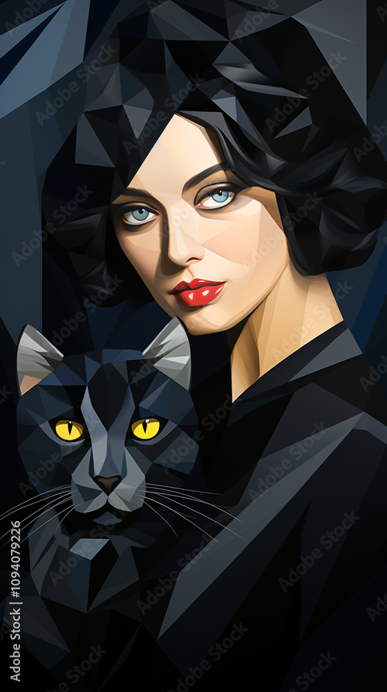 A cubist portrait of a beautiful female model with feline features, using abstract geometric shapes to create a unique design.
A cubist portrait of a beautiful female model with feline features, using abstract geometric shapes to create a unique design.