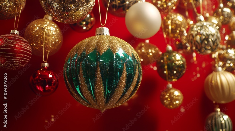 A festive room adorned with a variety of colorful ornaments hanging from the ceiling, creating a cheerful Christmas atmosphere. A festive room adorned with a variety of colorful ornaments hanging from the ceiling, creating a cheerful Christmas atmosphere.