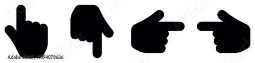 Hand pointer cursor icon set. Direction on right, left, down and up. Finger gesture. Vector illustration