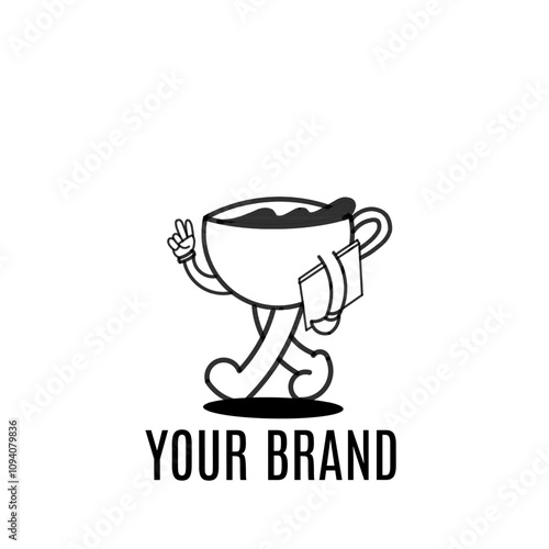 logo illustration of coffee holding a laptop