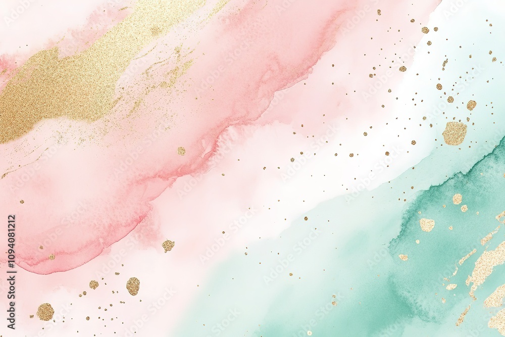 Fototapeta premium A pink and green background with gold glitter