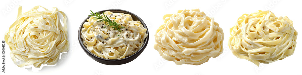 Fettuccine Alfredo isolated on white background. Collection Set png. Fettuccine Alfredo isolated on white background. Collection Set png.