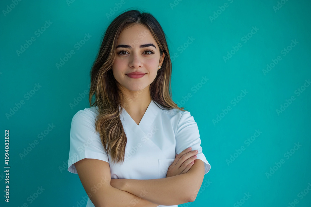 Beautiful Latin Nurse with Crossed Arms, Confident and Professional: Empowering Healthcare Image Beautiful Latin Nurse with Crossed Arms, Confident and Professional: Empowering Healthcare Image
