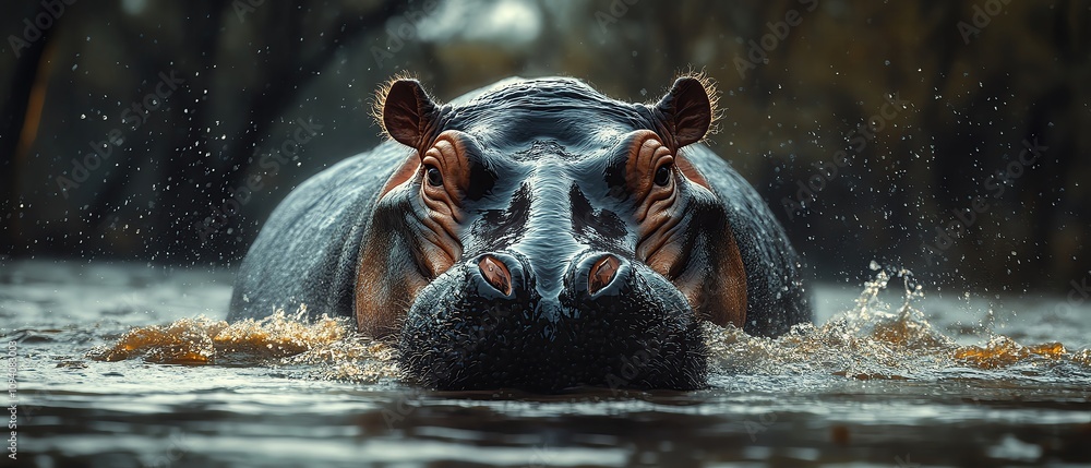 Fototapeta premium Massive hippopotamus emerging from river