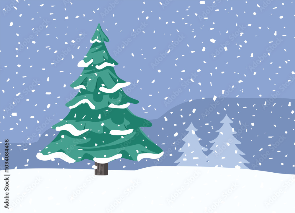 Winter Landscape with a Fir Tree Full of Snow Vector Illustration. Beautiful scenery in wintertime snowy season
Winter Landscape with a Fir Tree Full of Snow Vector Illustration. Beautiful scenery in wintertime snowy season