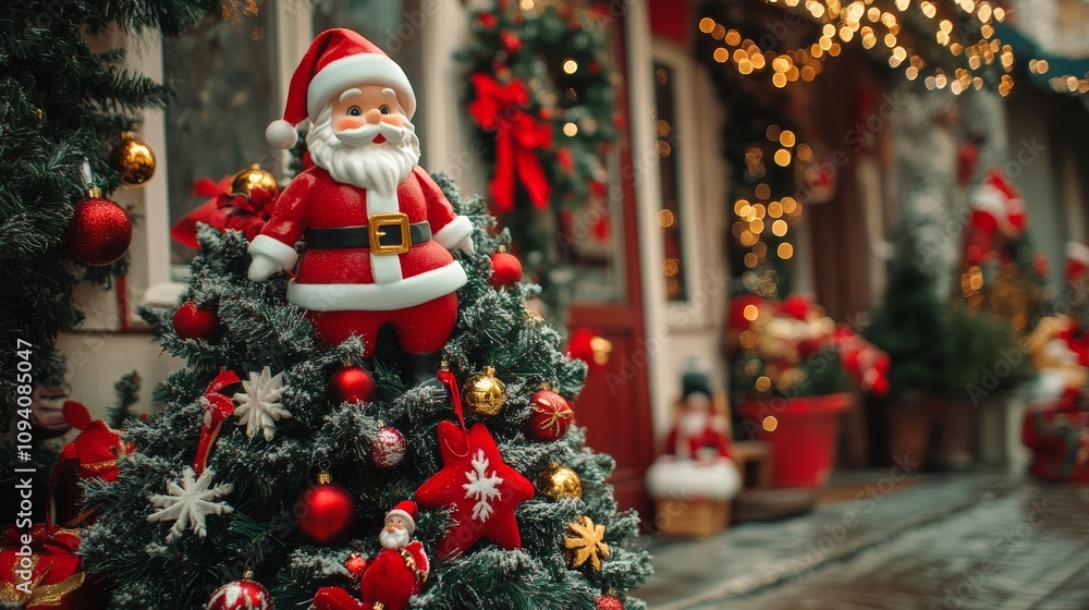 A charming small Christmas tree adorned with a jolly Santa Claus figurine, capturing the festive spirit of the holiday season. A charming small Christmas tree adorned with a jolly Santa Claus figurine, capturing the festive spirit of the holiday season.