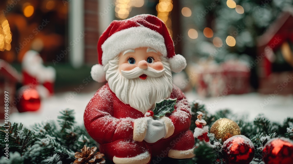 A charming small Santa figurine is placed on a table, embodying the festive spirit of Christmas and adding a touch of holiday cheer to the decor. A charming small Santa figurine is placed on a table, embodying the festive spirit of Christmas and adding a touch of holiday cheer to the decor.
