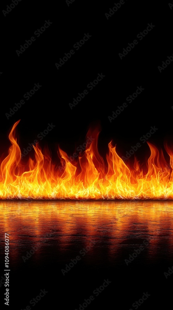 Flames burning intensely and reflecting on a glossy surface against a black background, creating a dynamic and fiery design ideal for dramatic and creative projects.
Flames burning intensely and reflecting on a glossy surface against a black background, creating a dynamic and fiery design ideal for dramatic and creative projects.