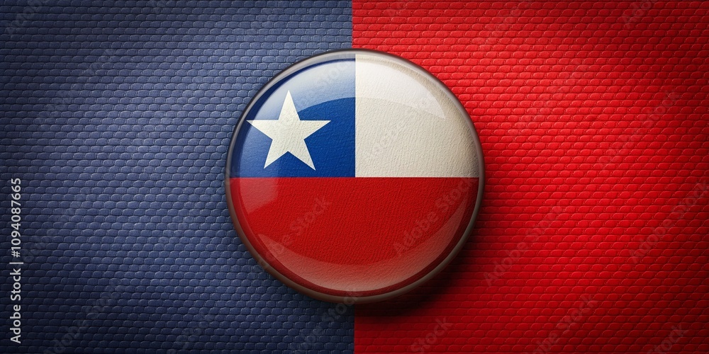 Naklejka premium Vibrant Chile Flag Button Design with Dynamic Background and Rule of Thirds Composition for Stunning Visual Appeal in Stock Photography
