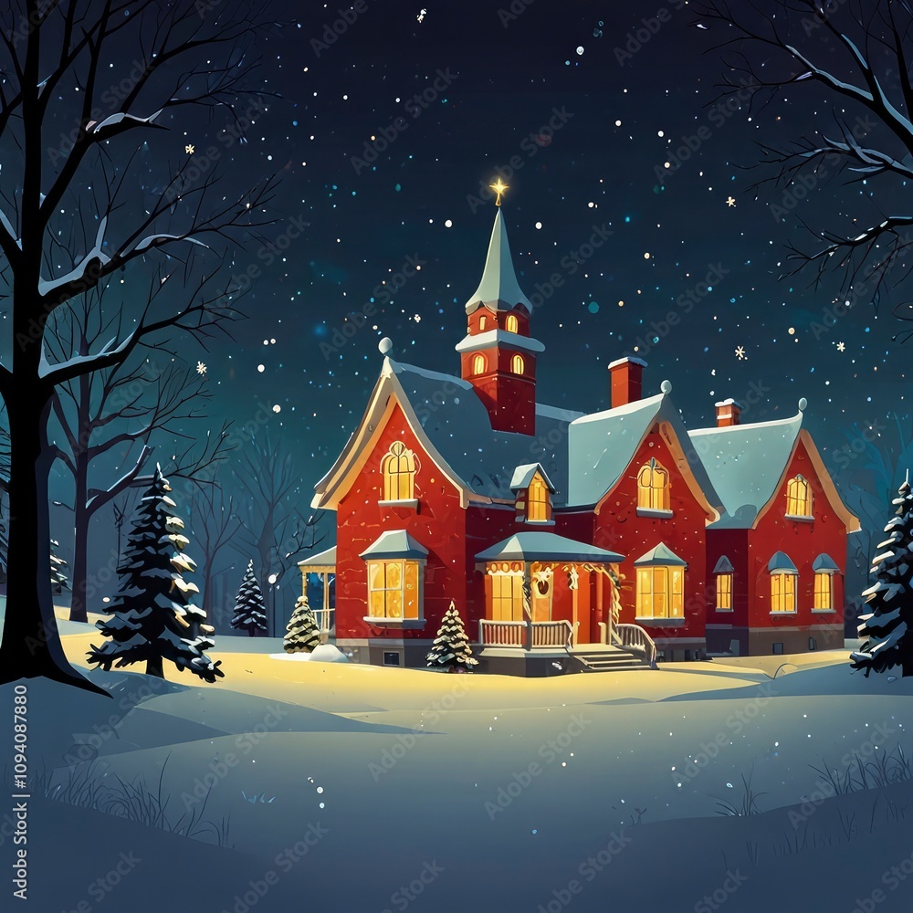 Fototapeta premium Christmas house with Christmas tree