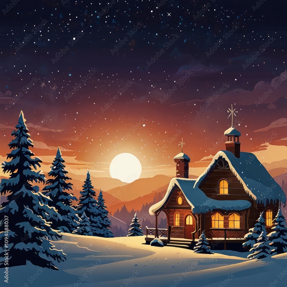 Naklejka premium Christmas house with Christmas tree