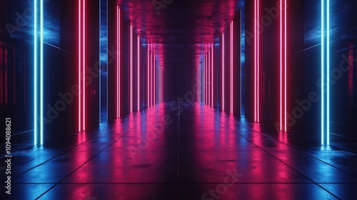 Abstract corridor with glowing neon lights.