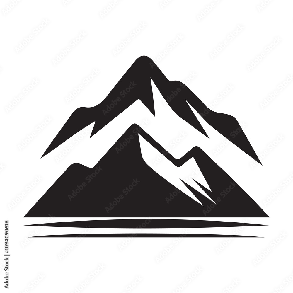 Black and white stylized illustration of a mountain range. Black and white stylized illustration of a mountain range.