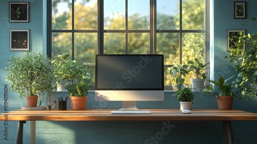 Wallpaper Mural Hyper-realistic Minimalist Desk Setup Stock Image: Ideal for Technology, Productivity, and Business Websites Torontodigital.ca