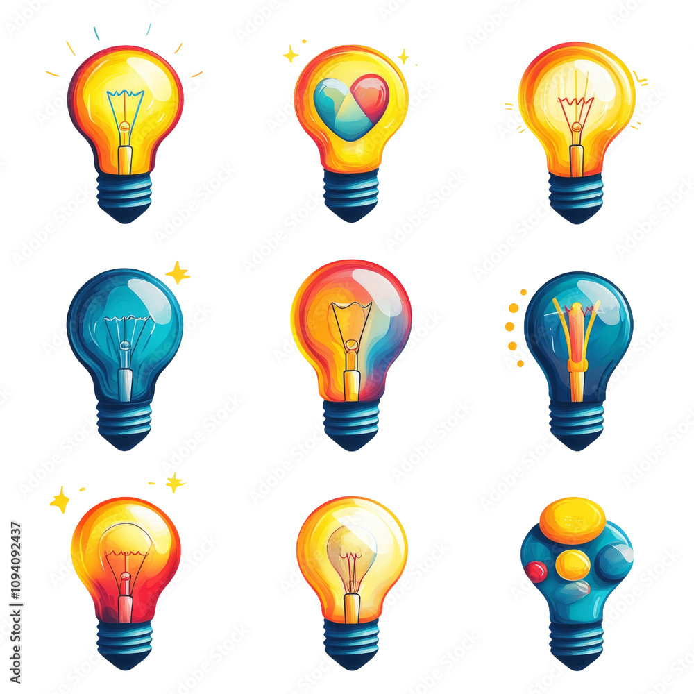 Colorful Light Bulbs on Transparent Background Colorful Light Bulbs on Transparent Background