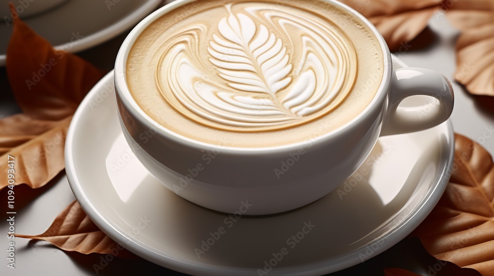 Artfully Crafted Latte with Smooth Leaf Pattern Foam Artfully Crafted Latte with Smooth Leaf Pattern Foam
