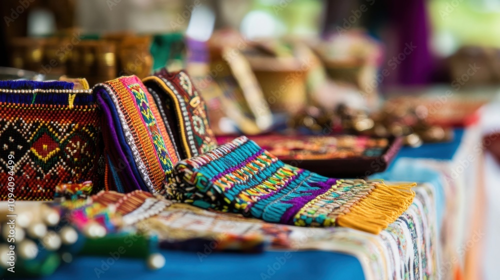 Fototapeta premium A cultural diversity fair where artisans from different ethnic backgrounds showcase traditional crafts and artworks, Celebrating cultural heritage and craftsmanship in community settings