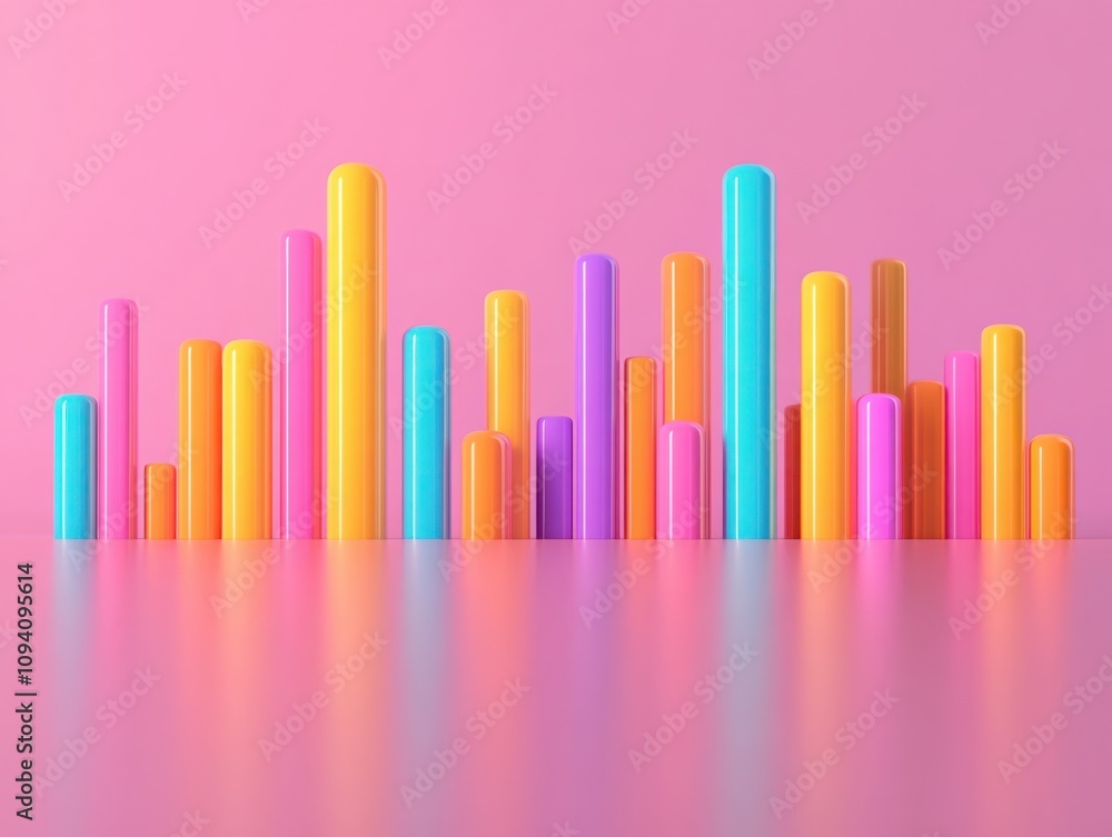 Colorful Vertical Bars on a Reflective Surface Against a Pink Background for Creative Business Concepts and Modern Design Projects Colorful Vertical Bars on a Reflective Surface Against a Pink Background for Creative Business Concepts and Modern Design Projects