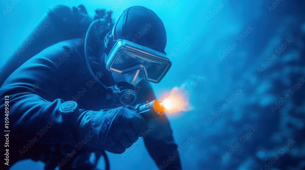 Underwater work diver welding steel for undersea structure repair