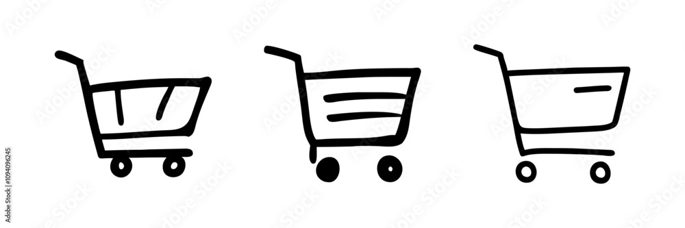 Outline drawings of shopping carts, symbolizing e-commerce or retail. Outline drawings of shopping carts, symbolizing e-commerce or retail.