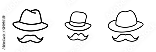 Outline drawing of a hat with a mustache, symbolizing style or masculinity.