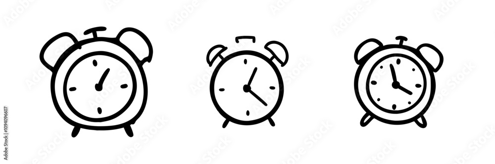 Outline drawing of an alarm clock, symbolizing time or punctuality. Outline drawing of an alarm clock, symbolizing time or punctuality.