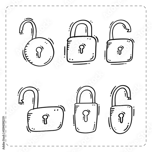 hand drawn padlock icon in doodle style
