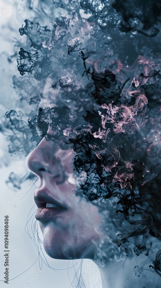 Abstract Portrait of a Woman with Ink Swirls - Dreamy and Mystical Fine Art Abstract Portrait of a Woman with Ink Swirls - Dreamy and Mystical Fine Art