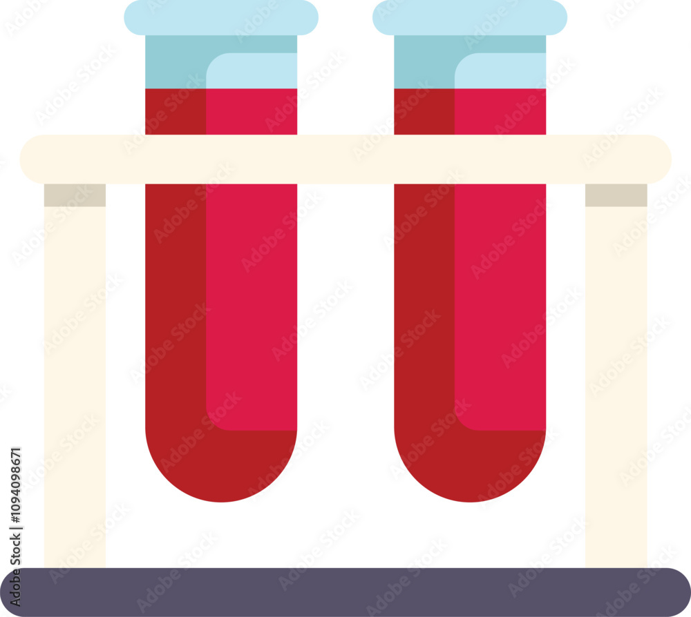 Two laboratory test tubes with blood samples resting on a support, ready for medical analysis Two laboratory test tubes with blood samples resting on a support, ready for medical analysis