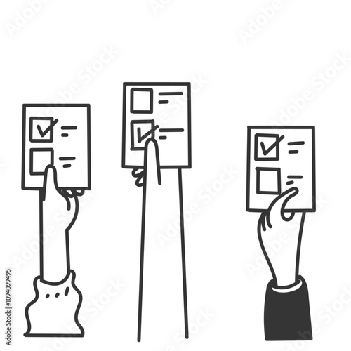 hand holding vote ballot paper doodle