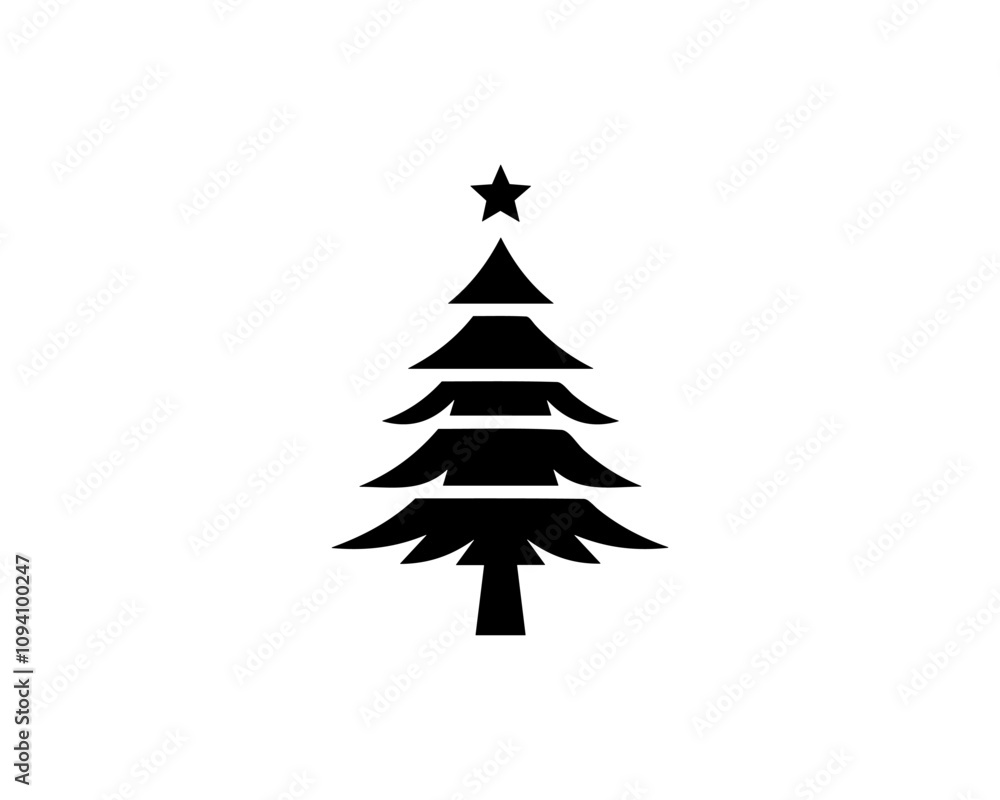 Black christmas tree flat design icon. Black christmas tree flat design icon.