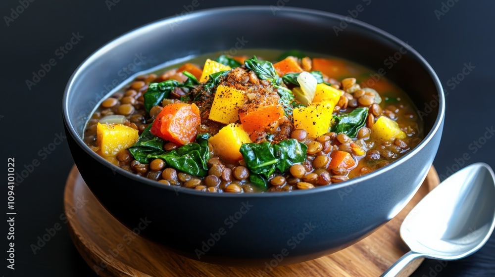 Savor the flavor vegan lentil soup with spinach and diced tomatoes home kitchen healthy recipe cozy atmosphere plant-based goodness Savor the flavor vegan lentil soup with spinach and diced tomatoes home kitchen healthy recipe cozy atmosphere plant-based goodness