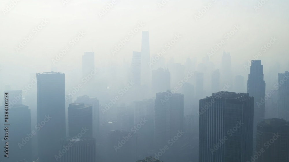 A detailed shot of a smog-choked skyline, The harsh reality of urban pollution, photography style A detailed shot of a smog-choked skyline, The harsh reality of urban pollution, photography style
