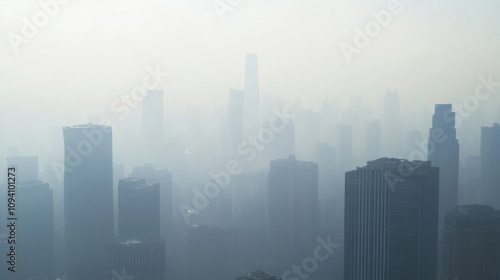 A detailed shot of a smog-choked skyline  The harsh reality of urban pollution  photography style