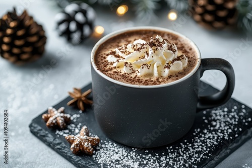 Indulge in warm and rich hot chocolate with whipped cream perfect for cozy winter nights