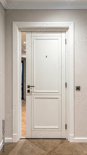 Elegant white interior door with modern handle and subtle architectural detail