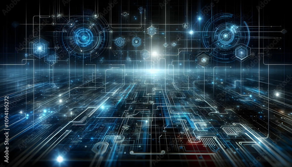 background A digital grid with blue circuit board designs, interwoven lines, and futuristic glowing accents cr2 background A digital grid with blue circuit board designs, interwoven lines, and futuristic glowing accents cr2