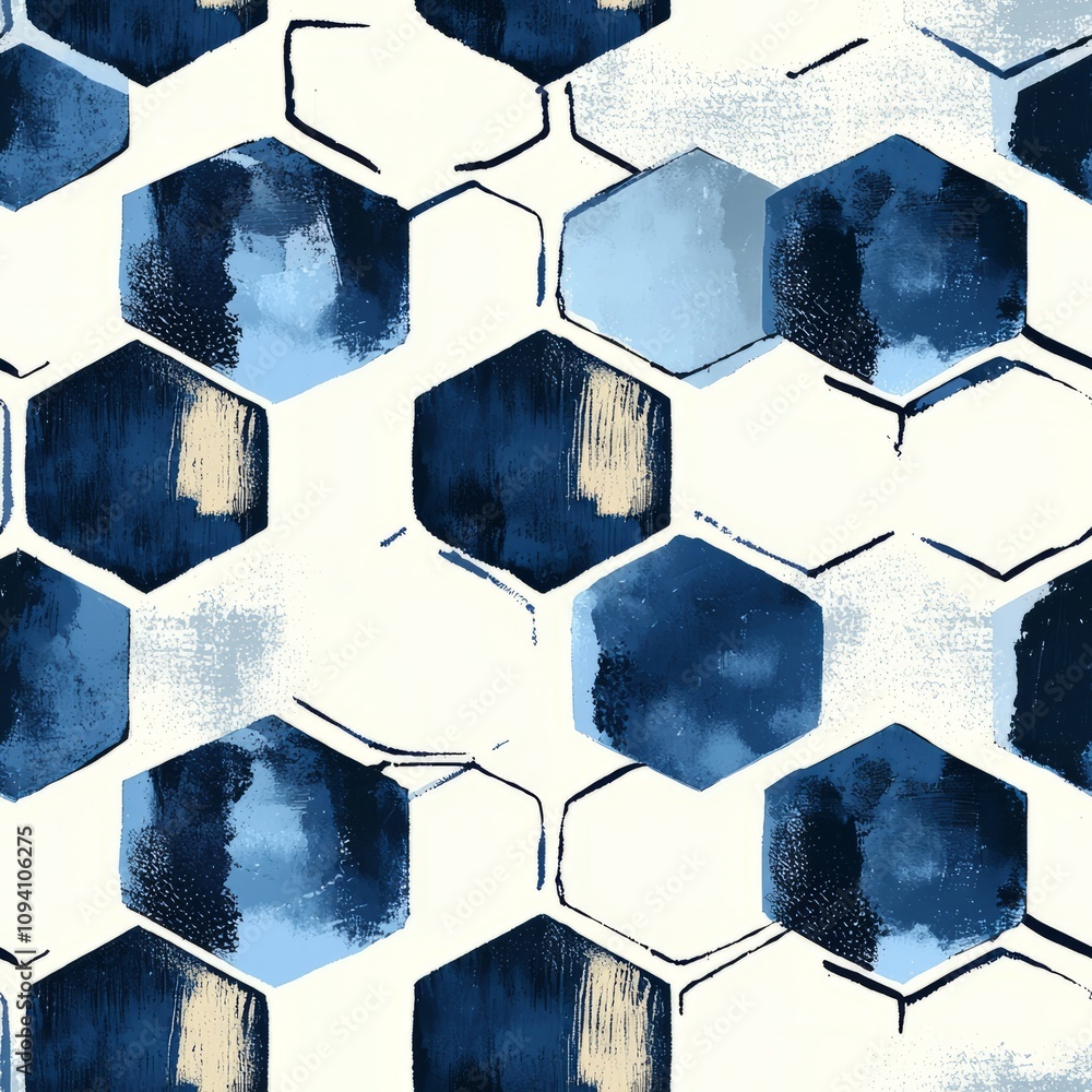 Seamless pattern of hexagons with thick and thin strokes arranged in a flowing, organic design Seamless pattern of hexagons with thick and thin strokes arranged in a flowing, organic design