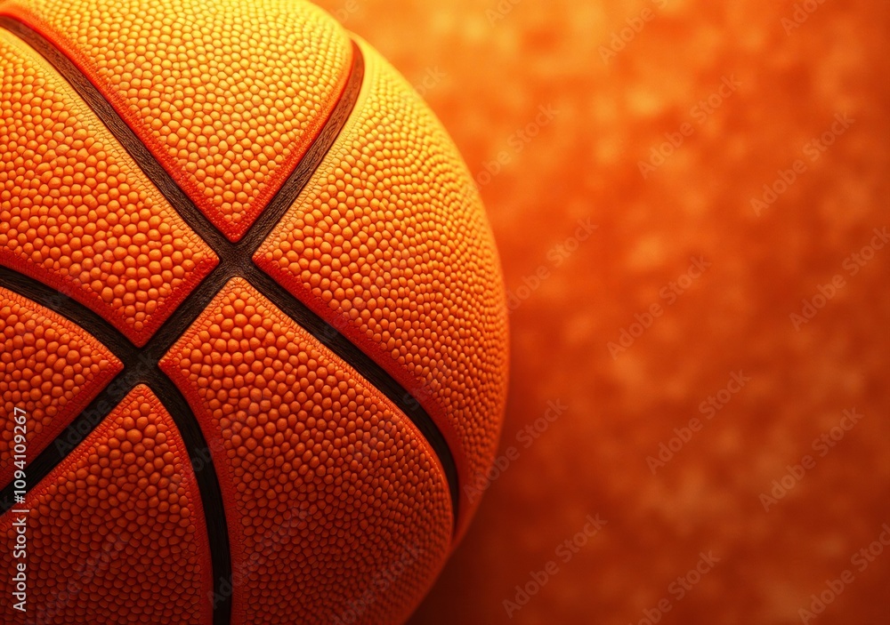 Fototapeta premium Basketball on a vibrant orange background showcasing texture and details of the ball