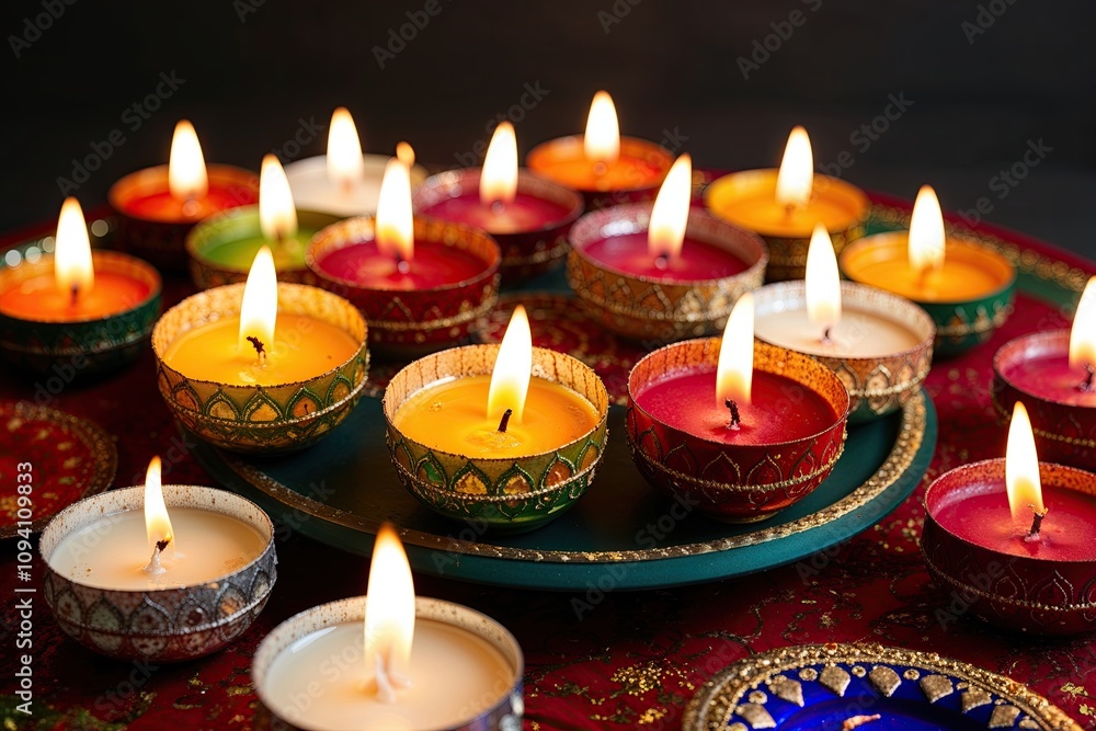 Vibrant Tealight Lamps with Flickering Flames for a Joyful Diwali Celebration Vibrant Tealight Lamps with Flickering Flames for a Joyful Diwali Celebration