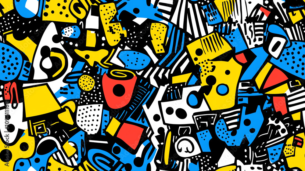 Obraz premium Memphis style geometric seamless pattern with dots