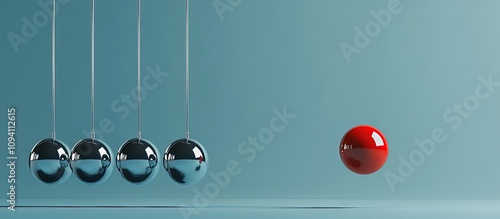 Newton's cradle with a red sphere.