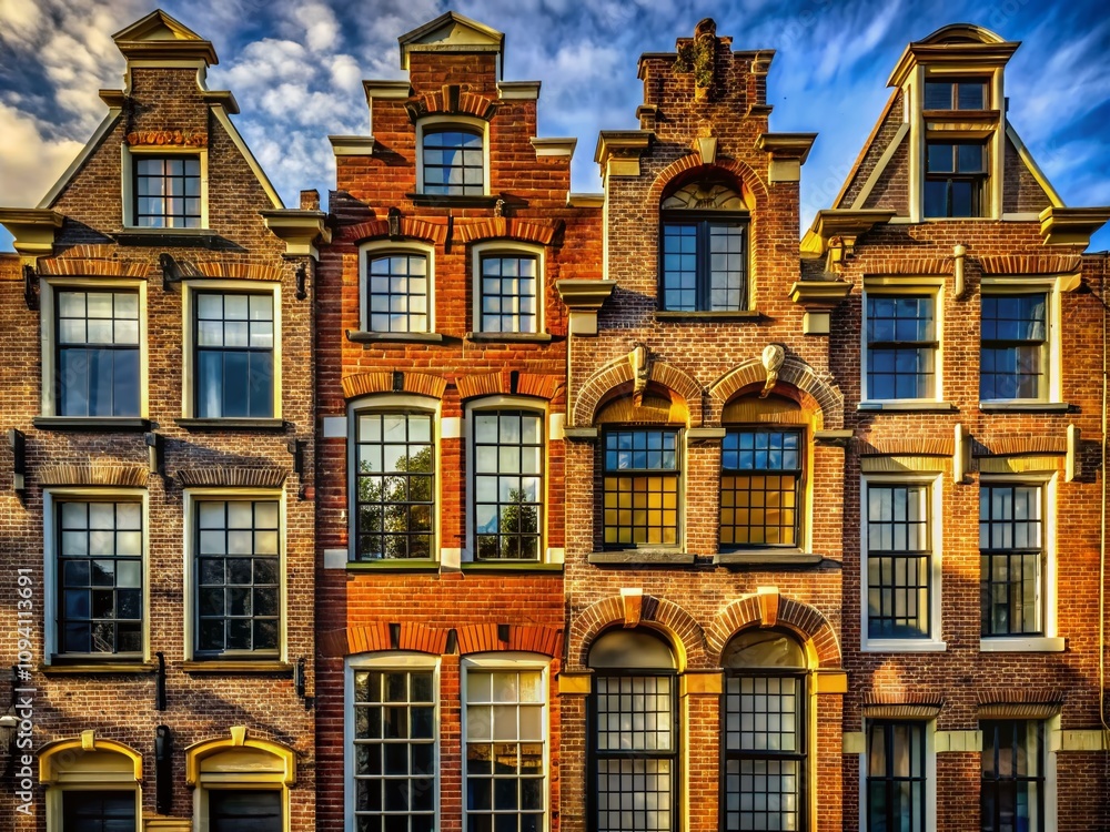 Fototapeta premium Vintage Style Photography of a Building Facade Wall Made of Bricks, Showcasing a Beautifully Aged Exterior with Rich Textures and Timeless Charm for Architectural Enthusiasts