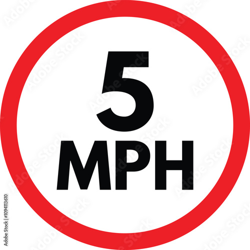 5 mph speed limit sign isolated on white background . 5mph road traffic sign . Vector illustration