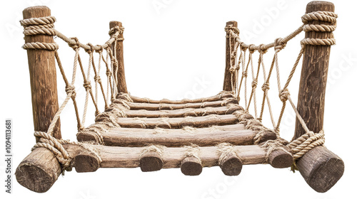 Wooden rope bridge isolated photo