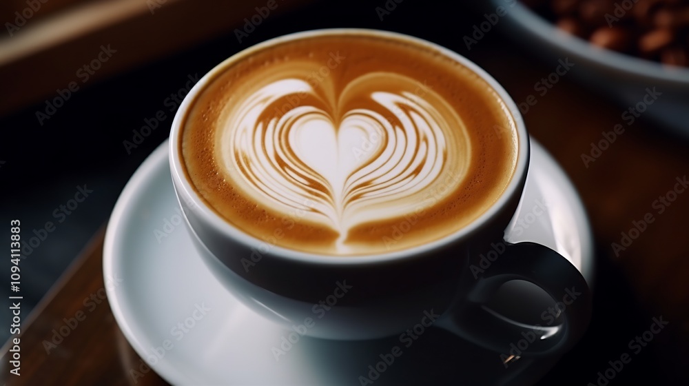Beautifully Crafted Latte with Heart Shaped Foam Art Cozy Cafe Ambiance Beautifully Crafted Latte with Heart Shaped Foam Art Cozy Cafe Ambiance