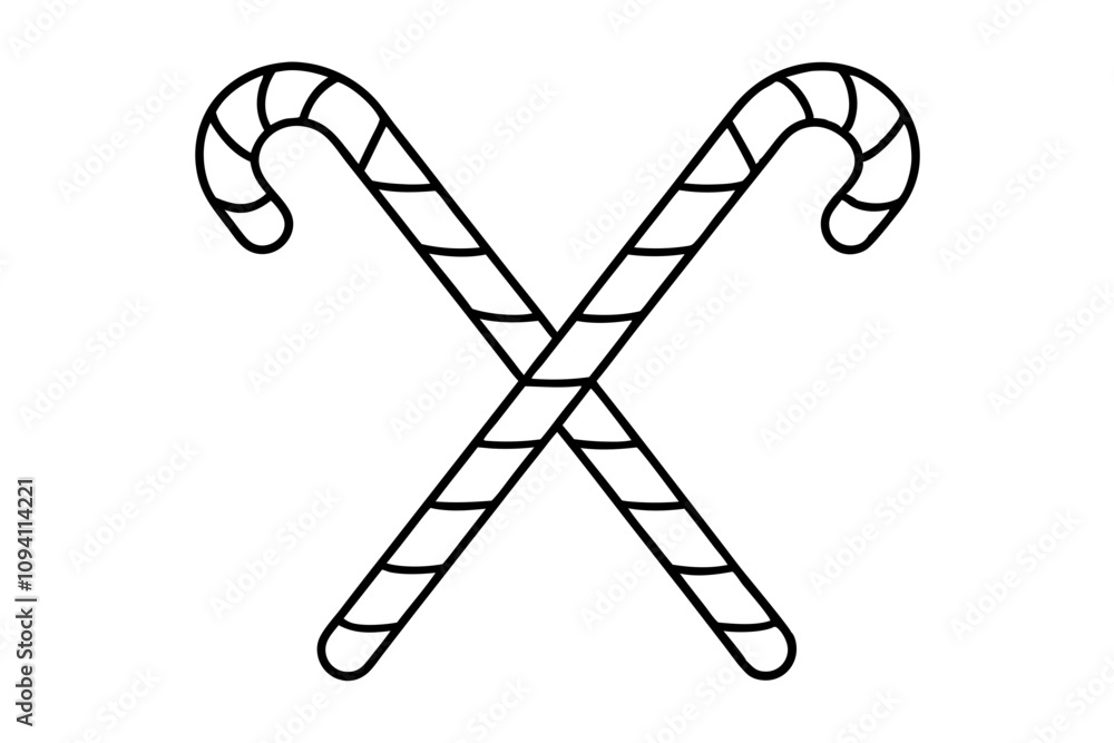 Christmas Candy Cane Icon, Crossed Candy Cane Line Art Vector illustration. Christmas Candy Cane Icon, Crossed Candy Cane Line Art Vector illustration.