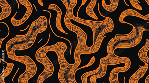 Golden waves seamless pattern on dark background