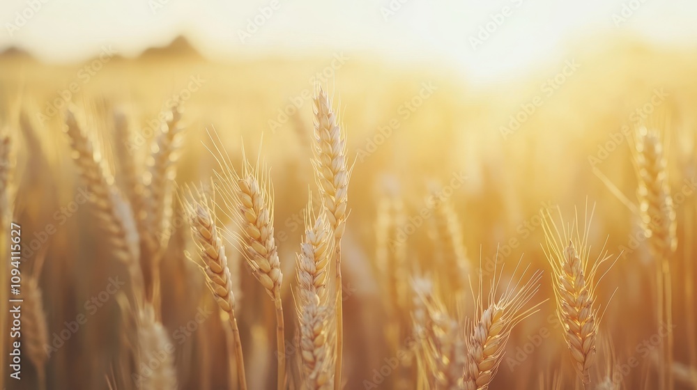 A golden field of wheat illuminated by sunlight, symbolizing agriculture and harvest.